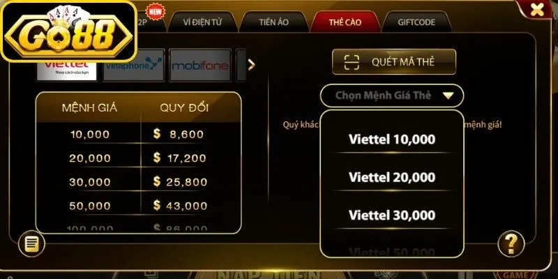Hướng Dẫn Nạp Rút Tiền Tự Động Đa Kênh Dưới 5 Phút 4 go88 Lưu ý đến hạn mức tối thiểu